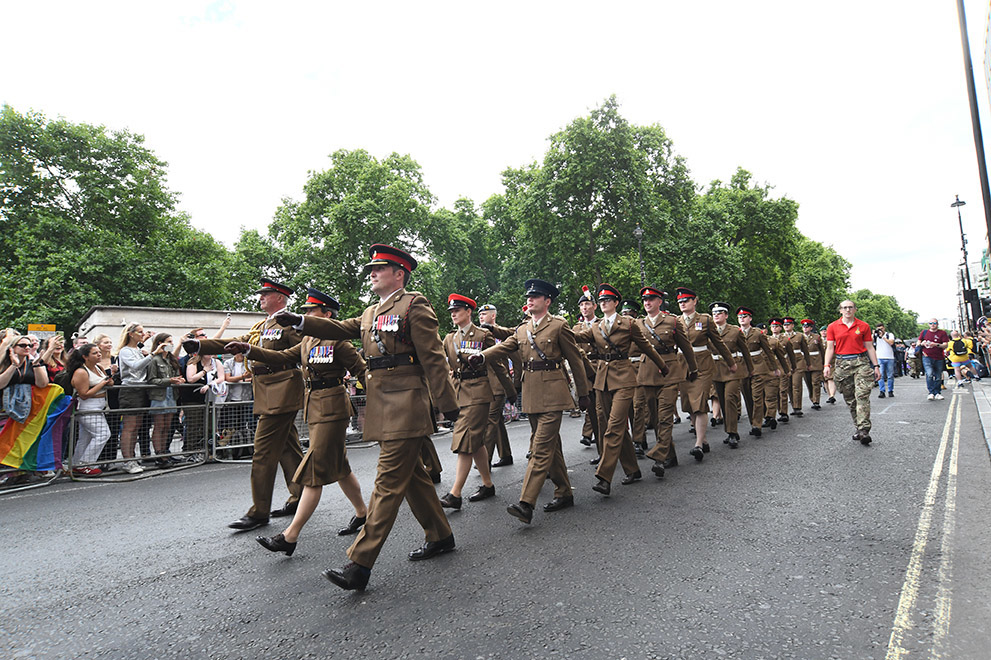 Veterans marching at a pride parade
